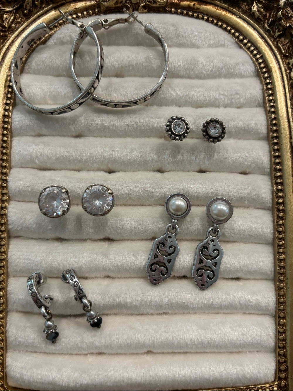 Brighton Silver Mixed Earring Set of 5 with Clear and Pearl Accents - Picture 3 of 4